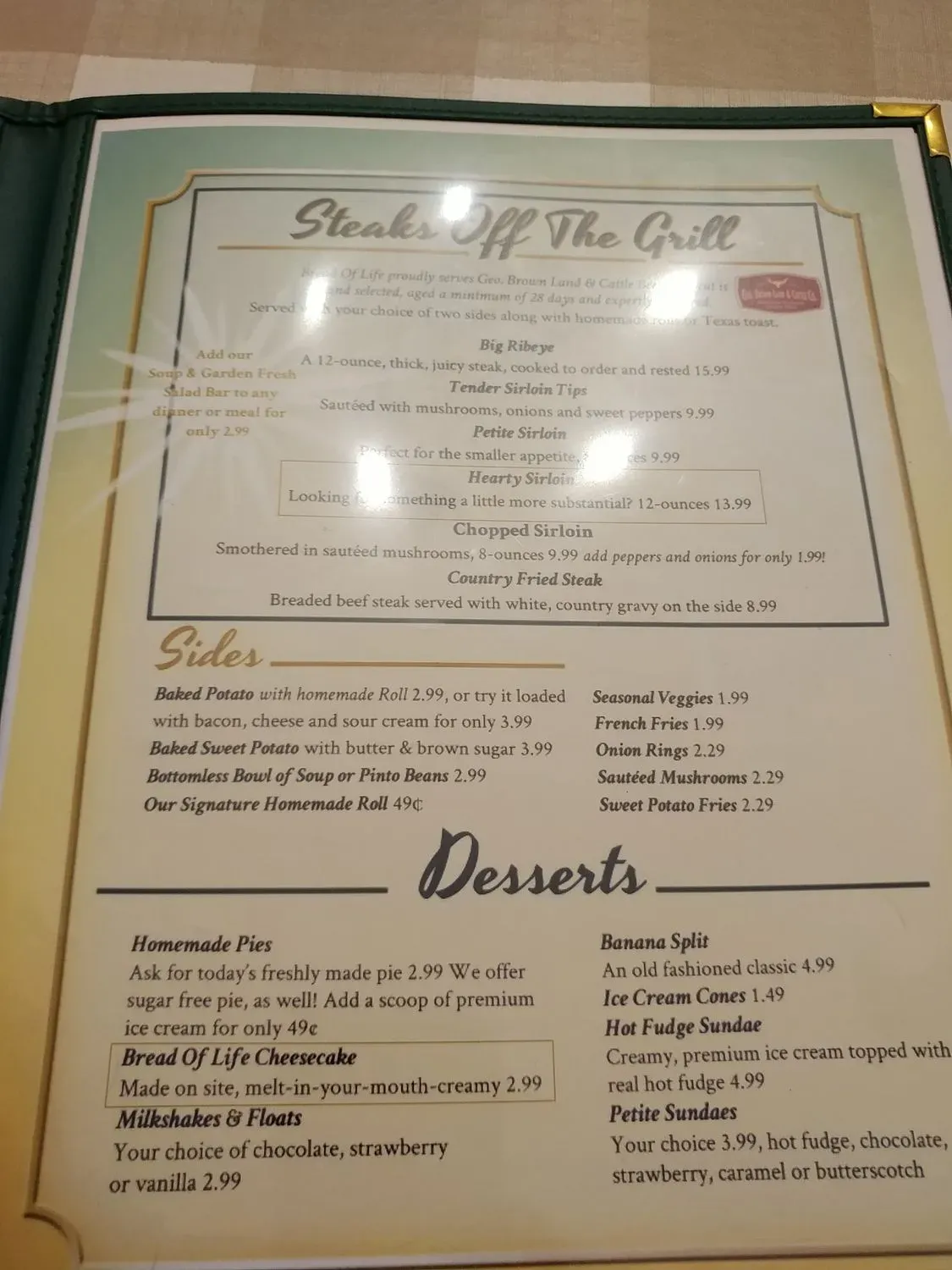 Bread of Life Cafe Menu - Updated November 2025