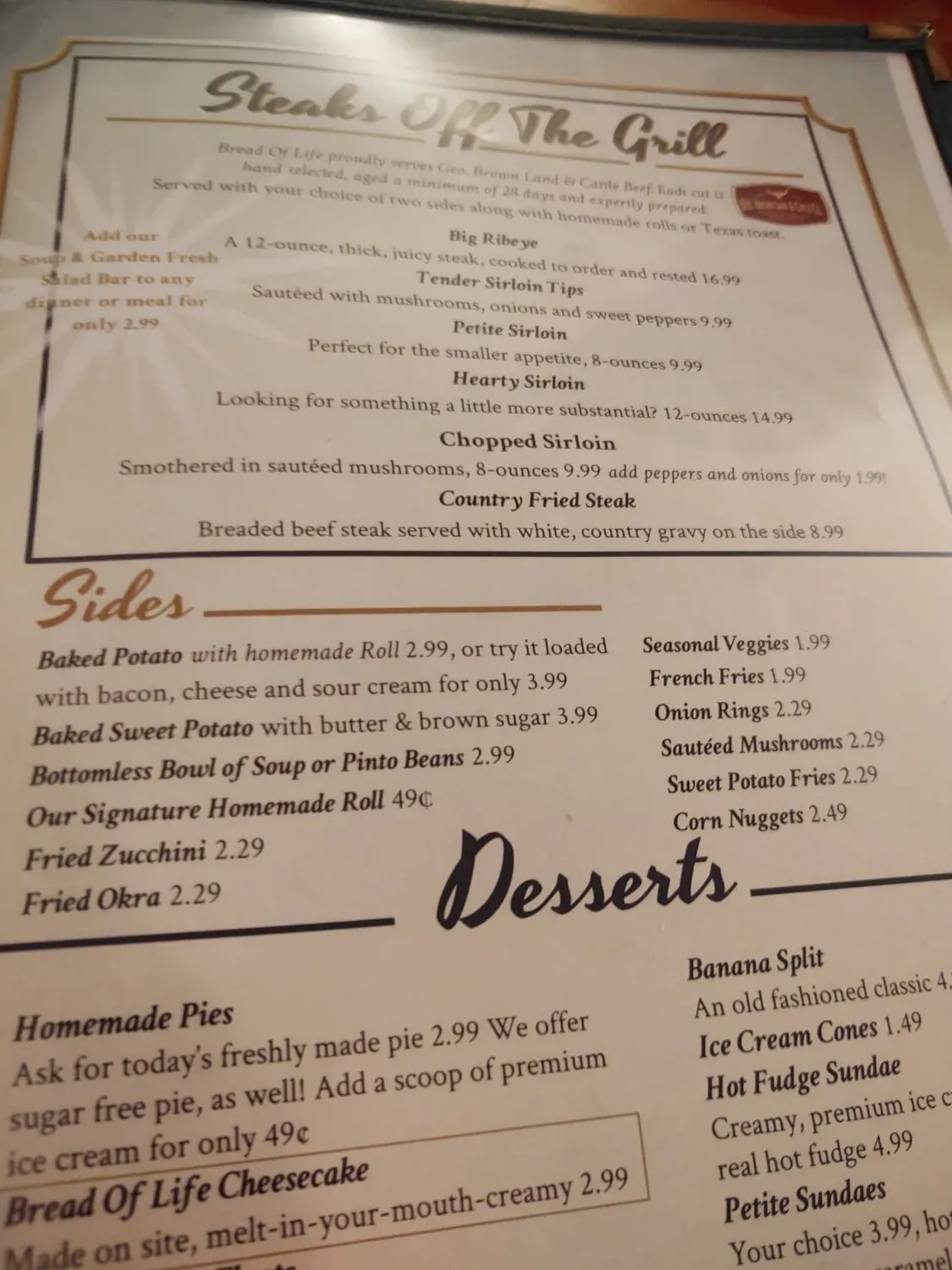 Bread of Life Cafe Menu - Updated November 2025