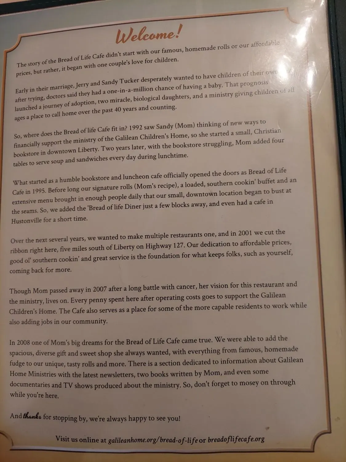 Bread of Life Cafe Menu - Updated November 2025