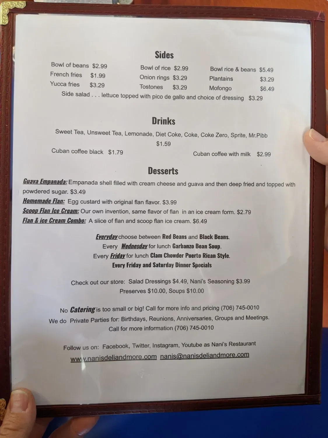 Nani's Restaurant Menu - Updated November 2025