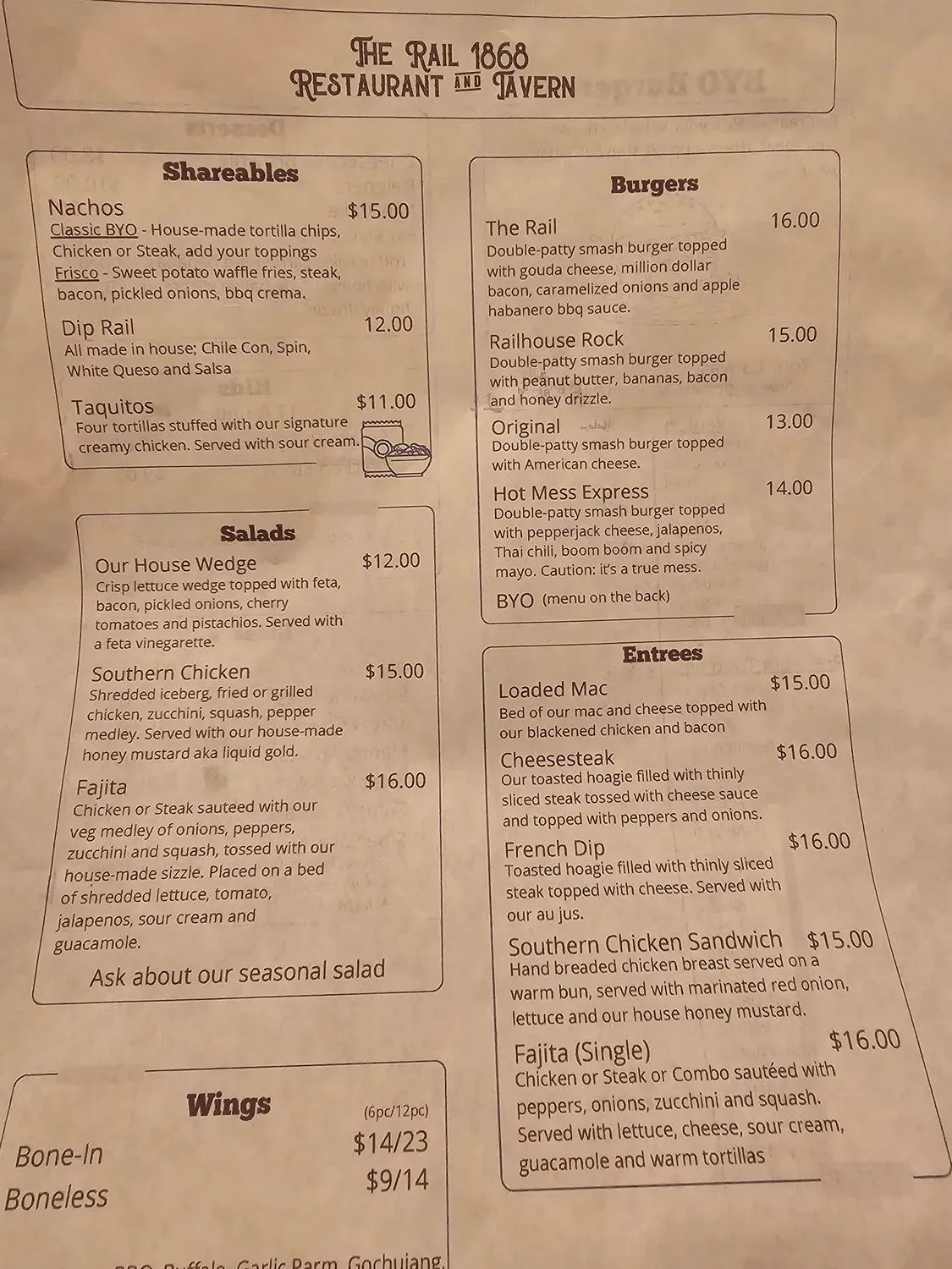 68 Express // The Rail 1868 Menu - Updated November 2025