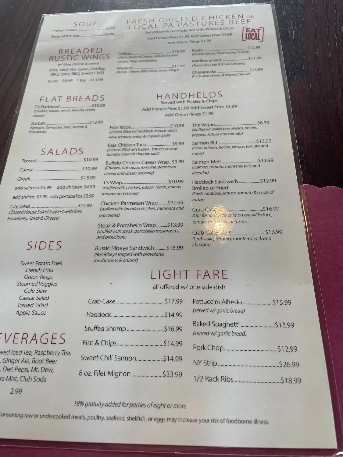 Rustic Tavern Menu - Updated November 2025