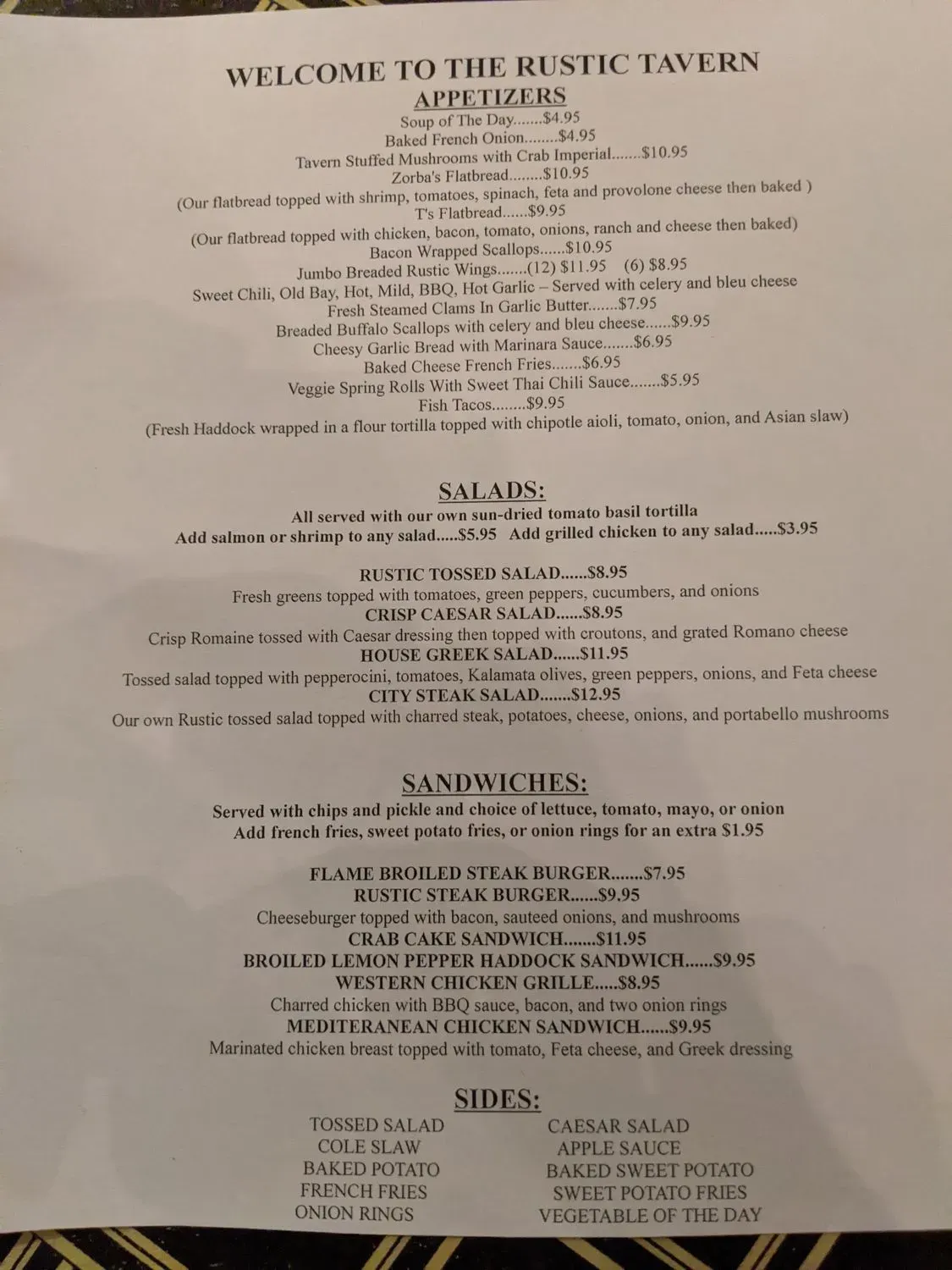 Rustic Tavern Menu - Updated November 2025