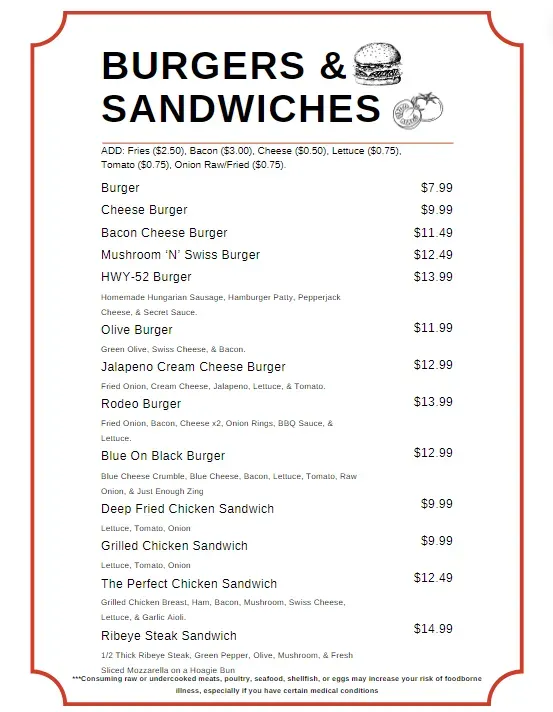 Round 2 bar and grill Menu - Updated November 2025