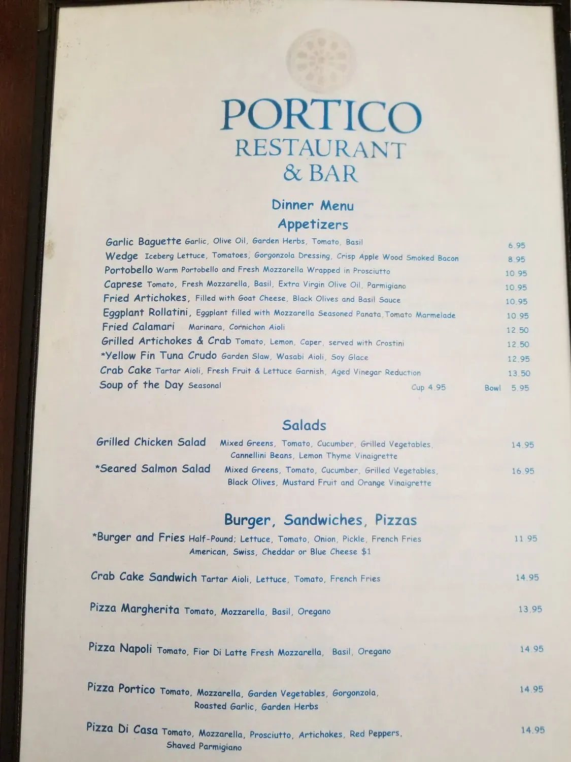 Portico Restaurant Menu - Updated November 2025