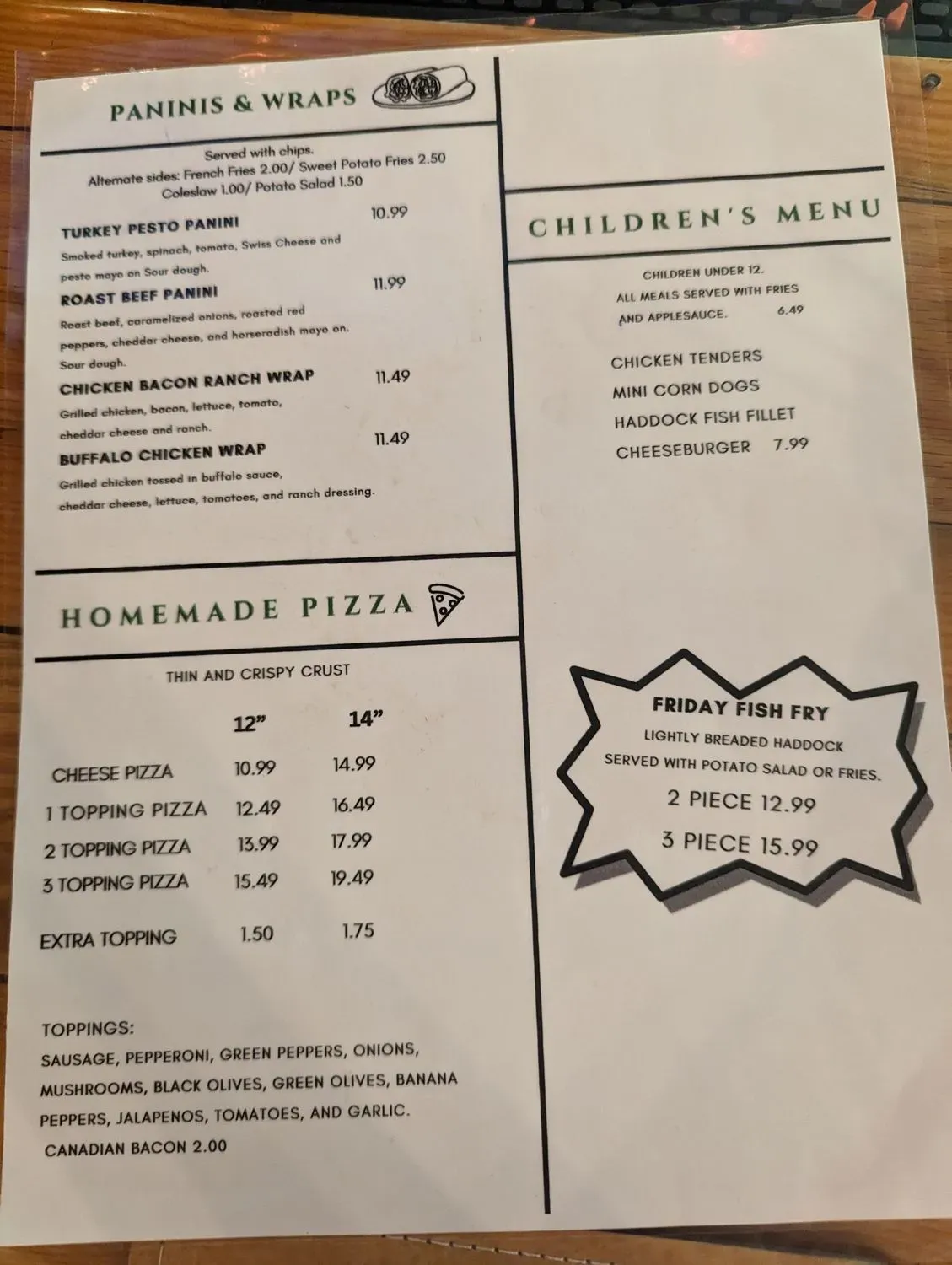 Rustic Pines Pub Menu - Updated November 2025