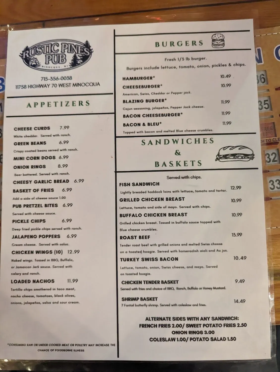 Rustic Pines Pub Menu - Updated November 2025