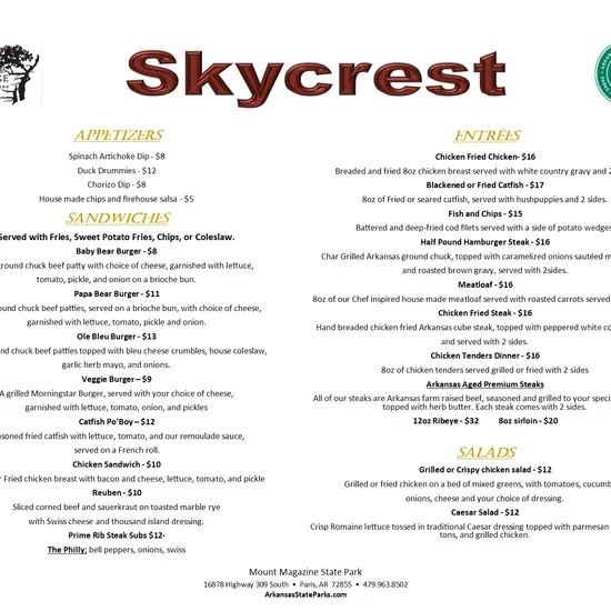 The Skycrest Restaurant Menu Paris, AR Checkle