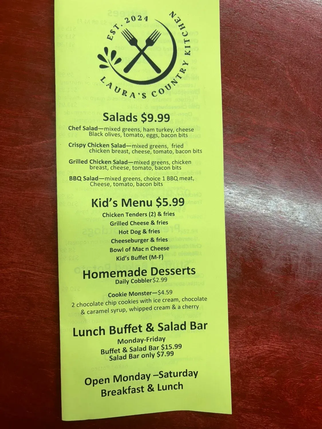 Laura's Country Kitchen Menu - Updated November 2025