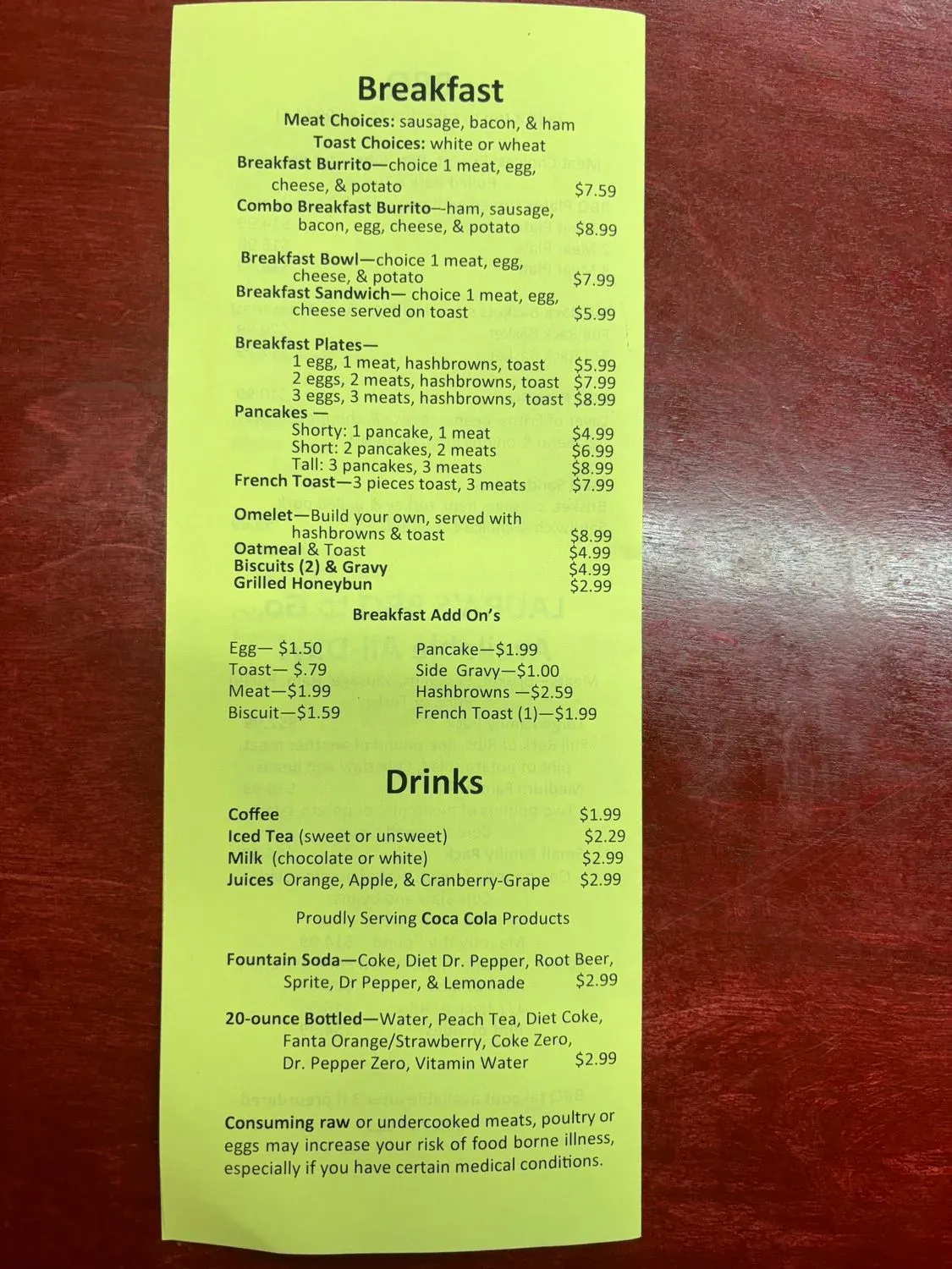 Laura's Country Kitchen Menu - Updated November 2025