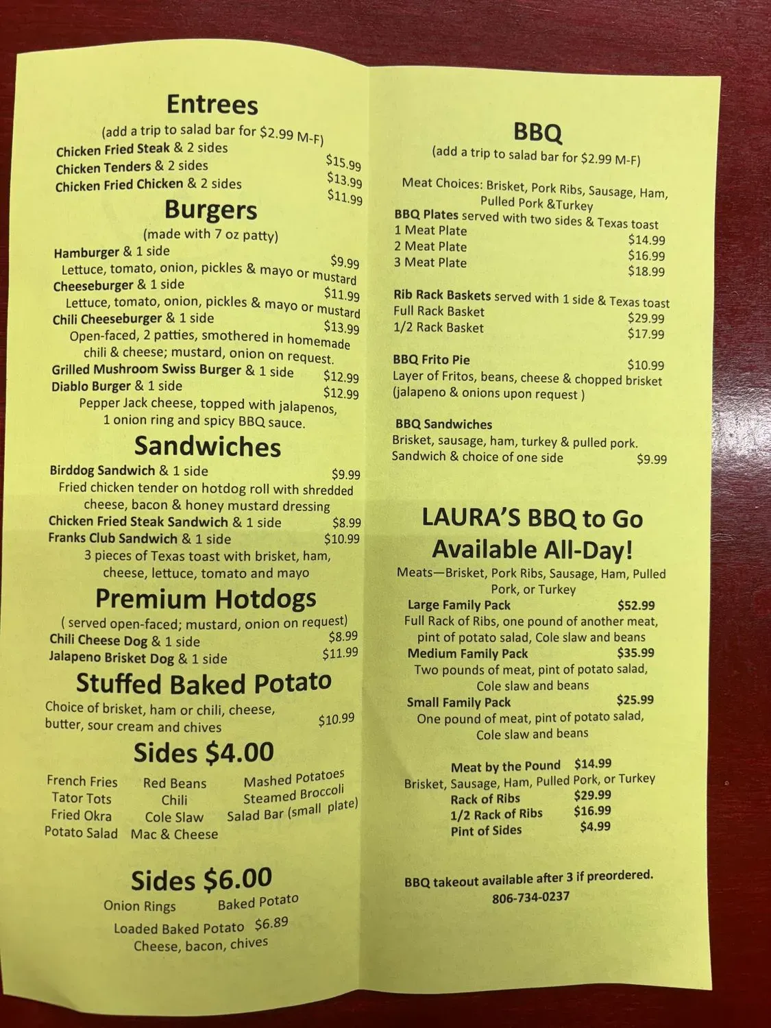Laura's Country Kitchen Menu - Updated November 2025