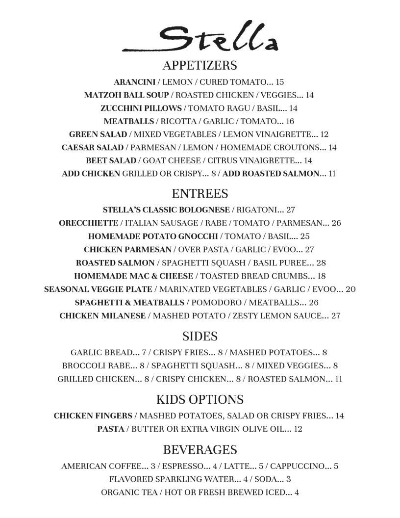 Stella Menu - Updated November 2025