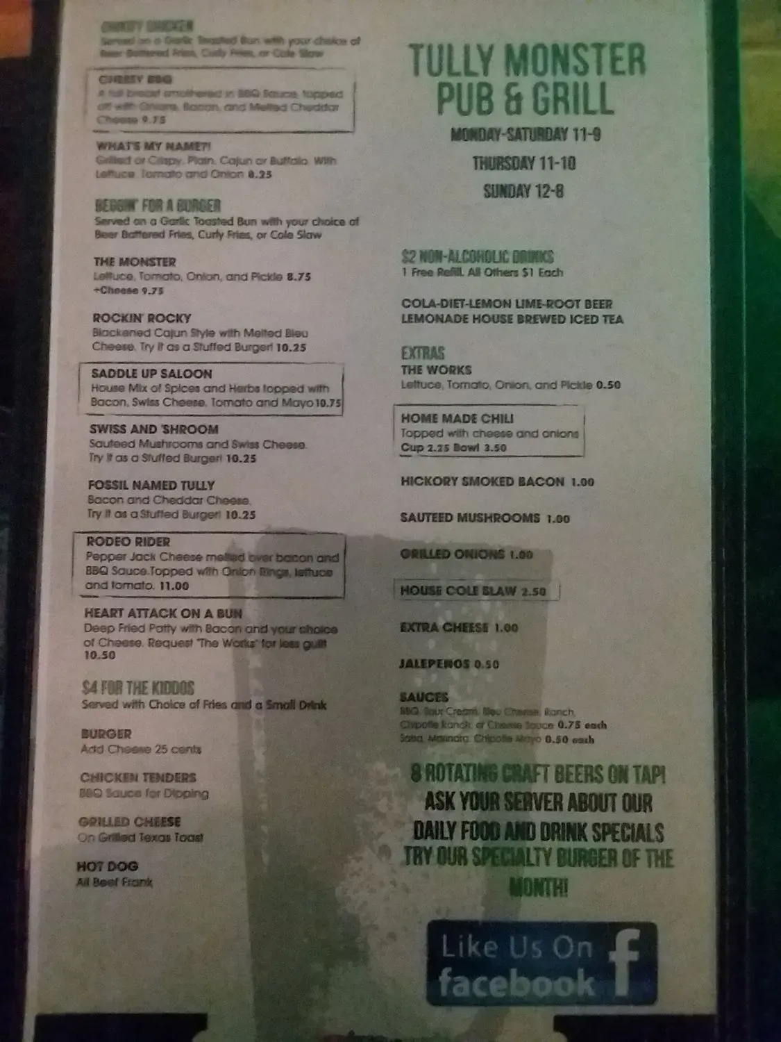 Tully Monster Pub & Grill Menu - Updated November 2025