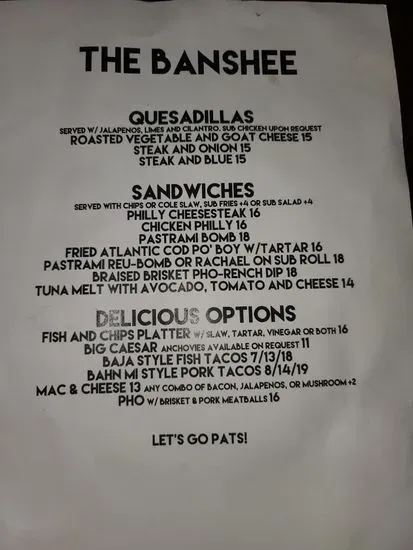 The Banshee Menu | Chico, CA | Checkle