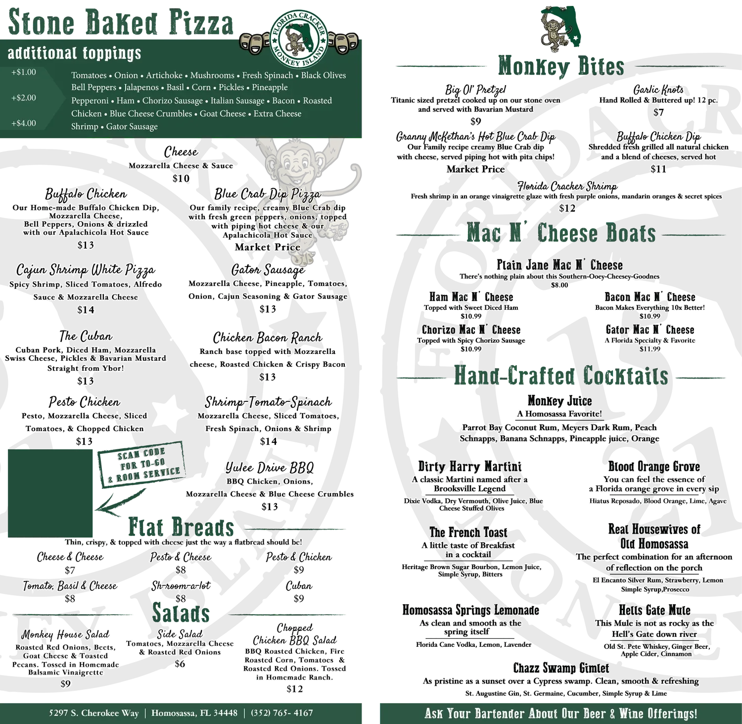 Florida Cracker Monkey Bar Menu - Updated November 2025