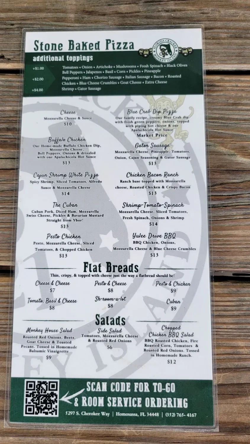 Florida Cracker Monkey Bar Menu - Updated November 2025