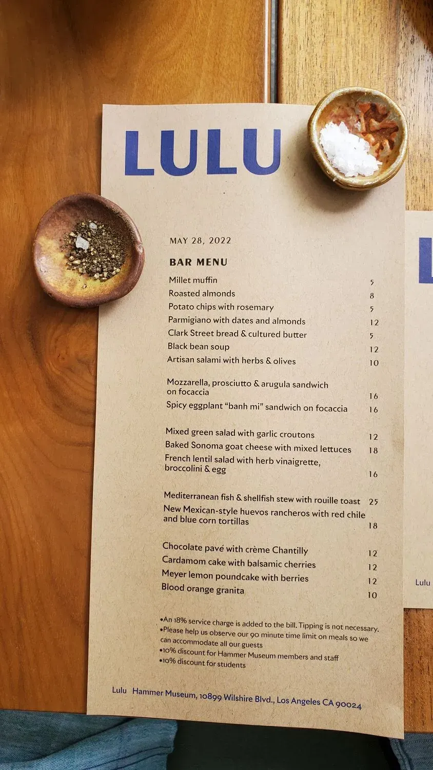 LULU Restaurant LA Menu - Updated November 2025