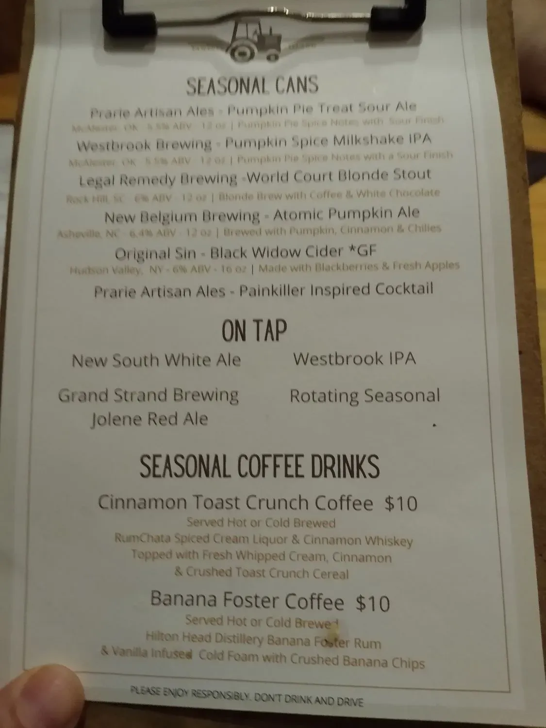 Rustic Table Menu - Updated November 2025