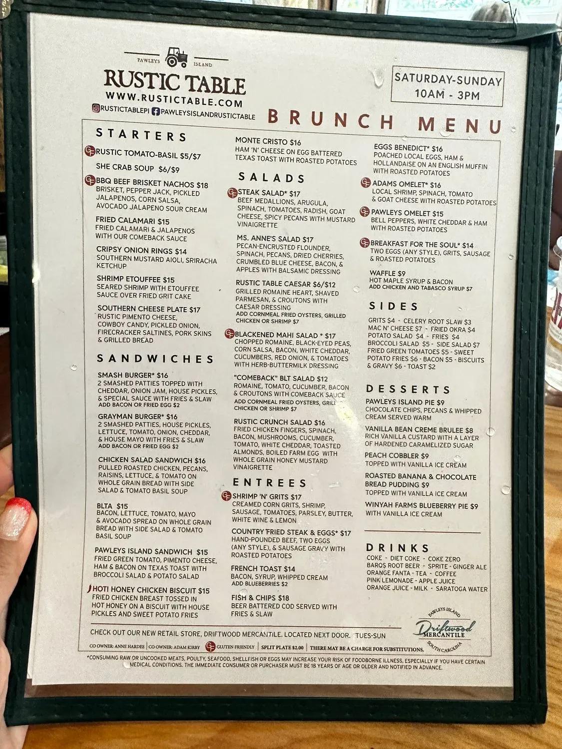 Rustic Table Menu - Updated November 2025