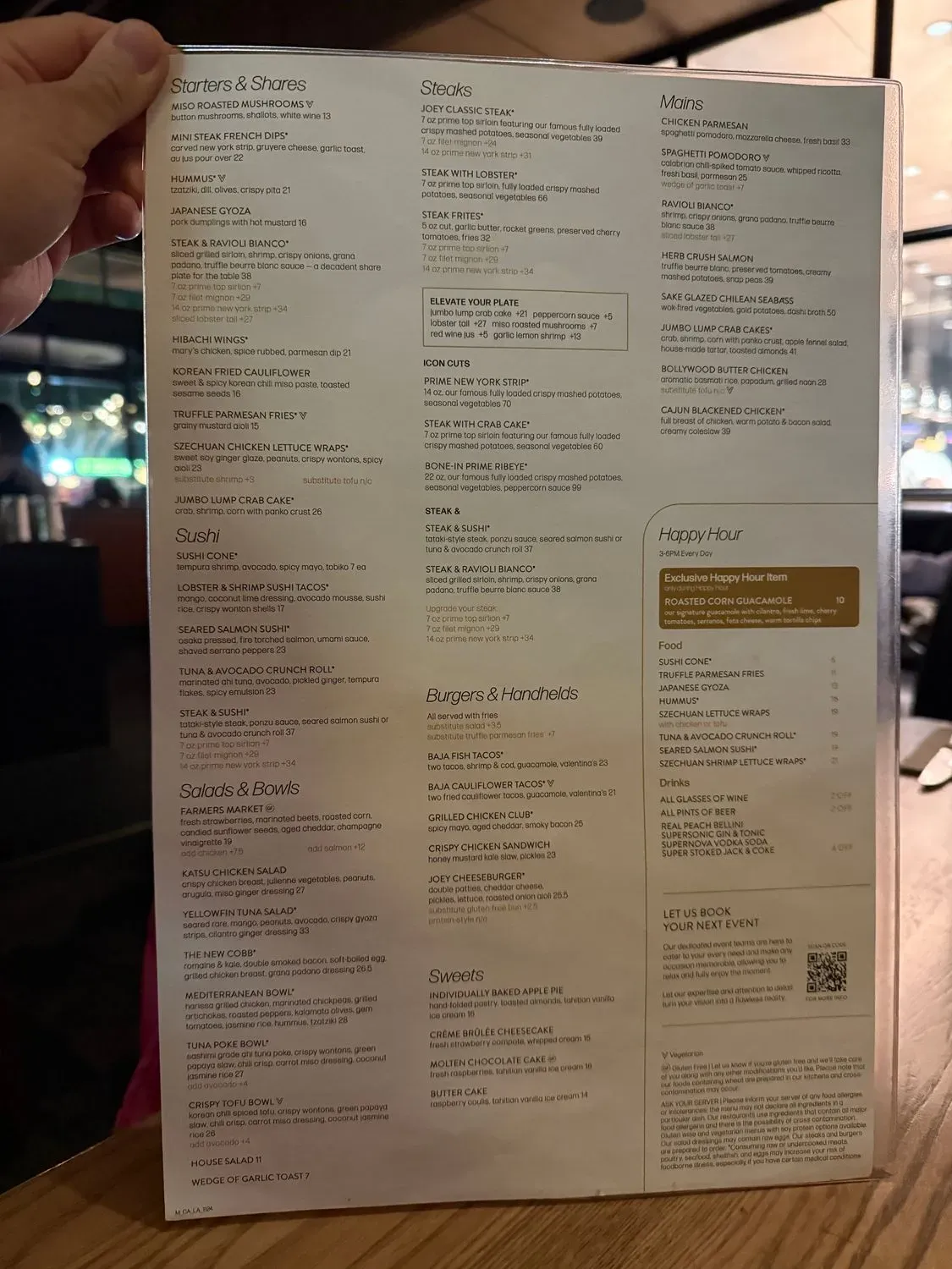 JOEY DTLA Menu - Updated November 2025