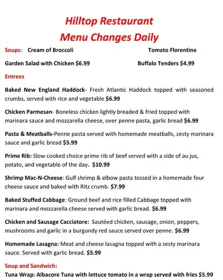 Hilltop Restaurant @ Bay Path RVTHS Menu | Charlton, MA | Checkle