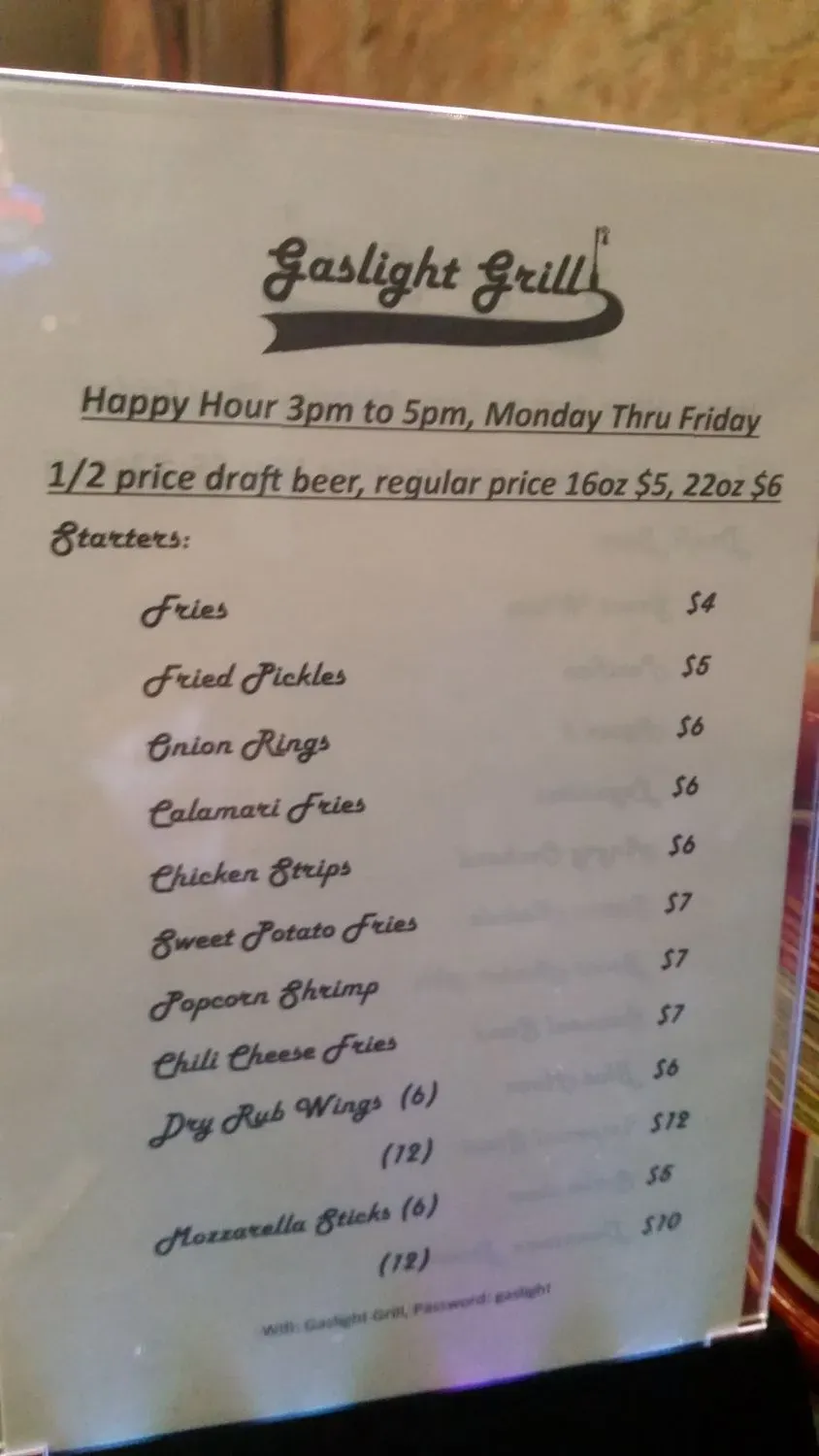 Gaslight Grill Menu - Updated November 2025