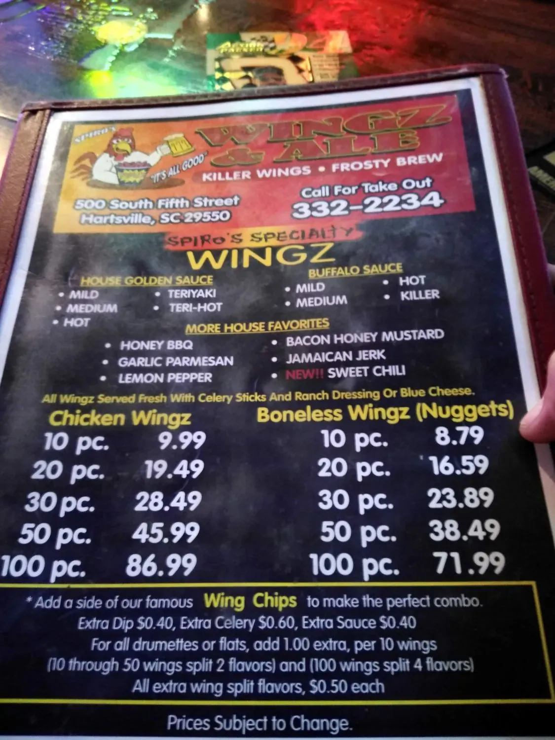 Wingz & Ale Menu - Updated November 2025