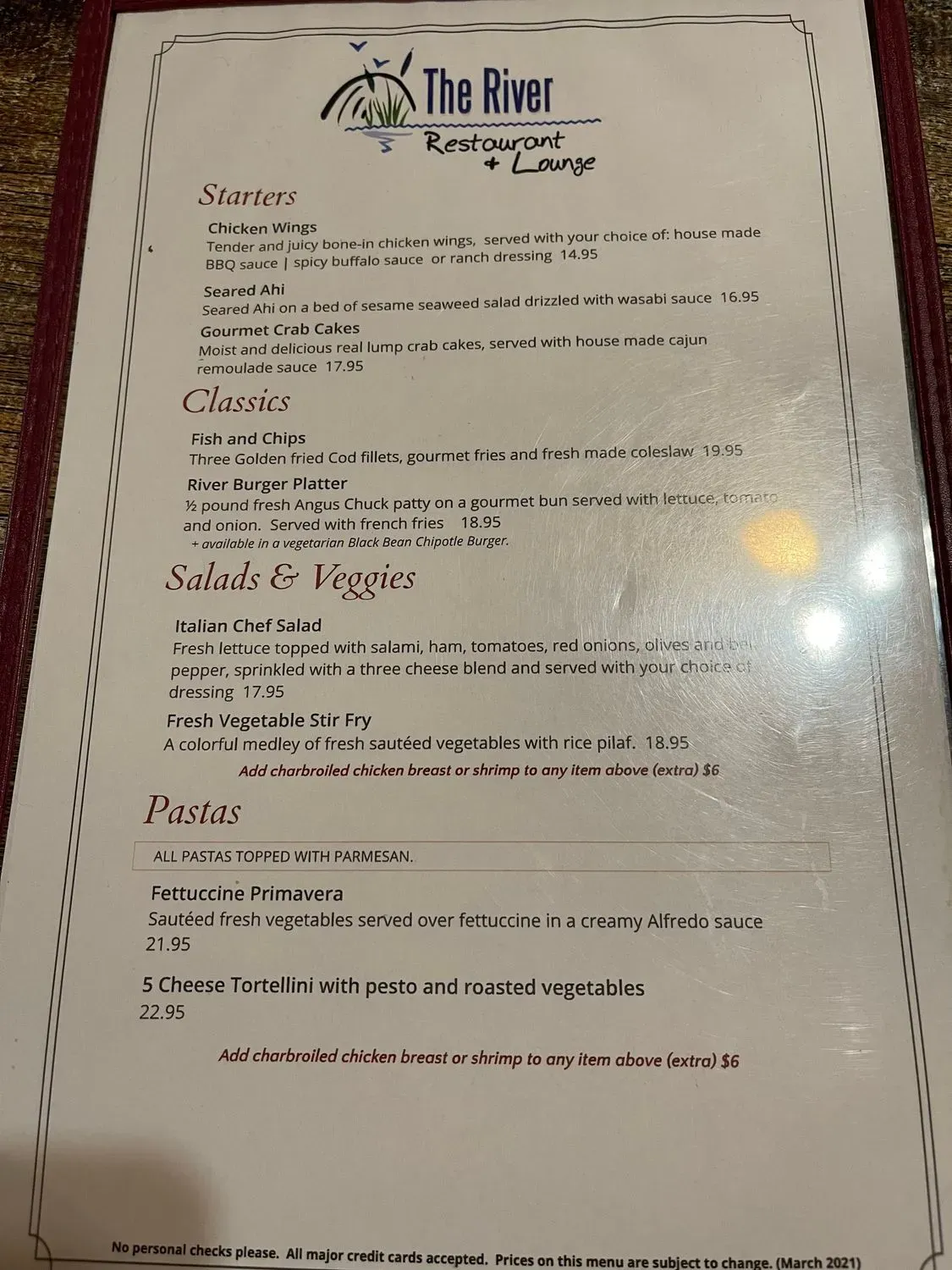 The River Restaurant & Lounge Menu - Updated November 2025