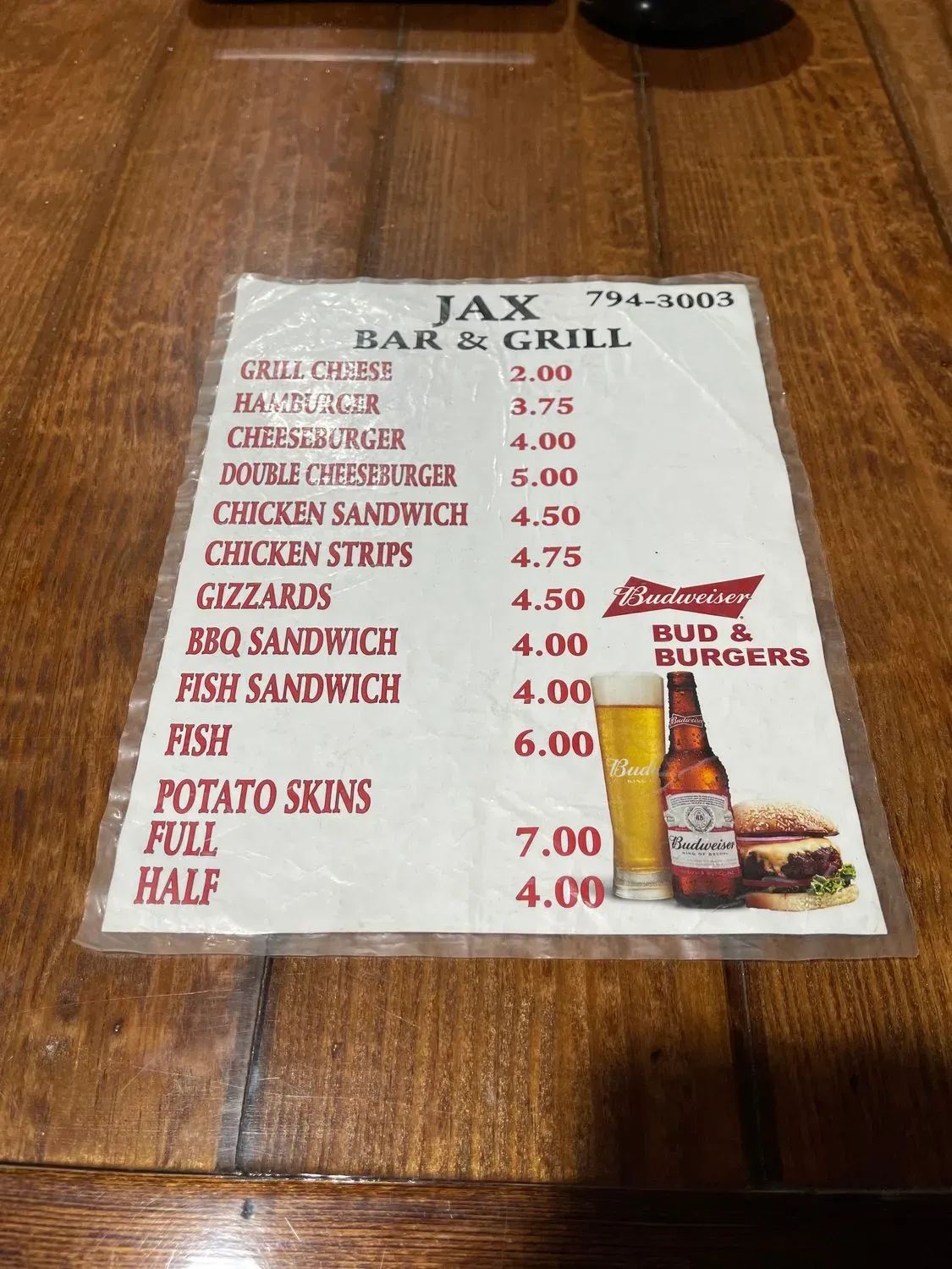 Jax Bar & Grill Menu - Updated November 2025