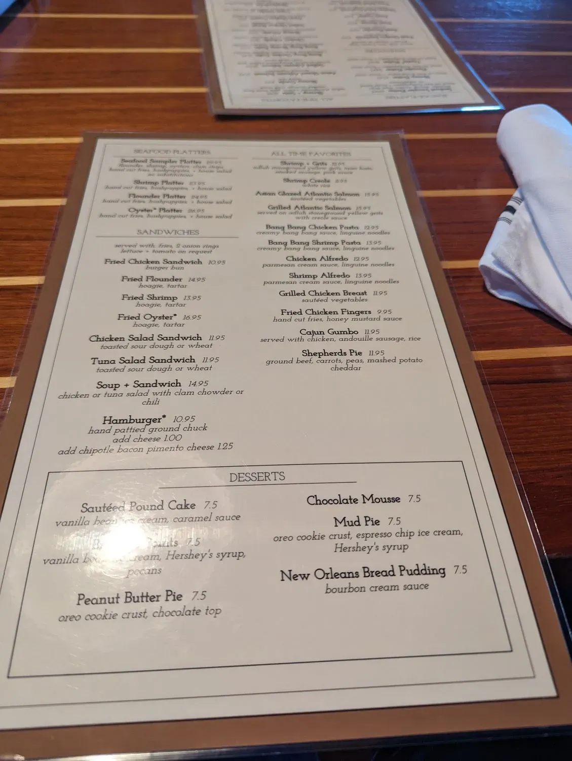 River Room Restaurant Menu - Updated November 2025