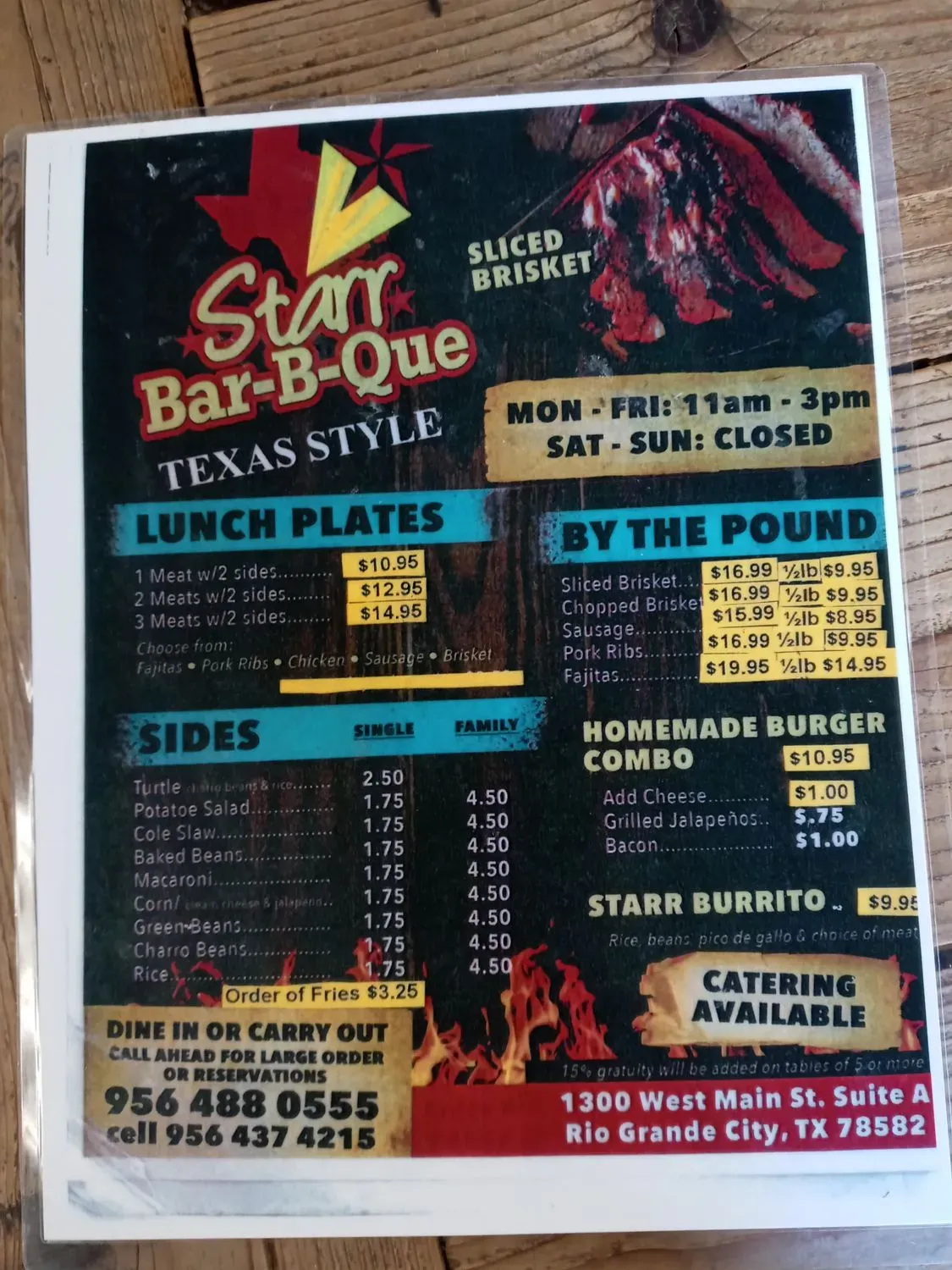 Starr Barbecue Menu - Updated November 2025
