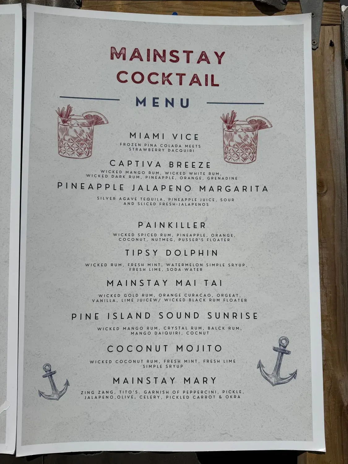 Mainstay and Barnacles Bar Menu - Updated November 2025