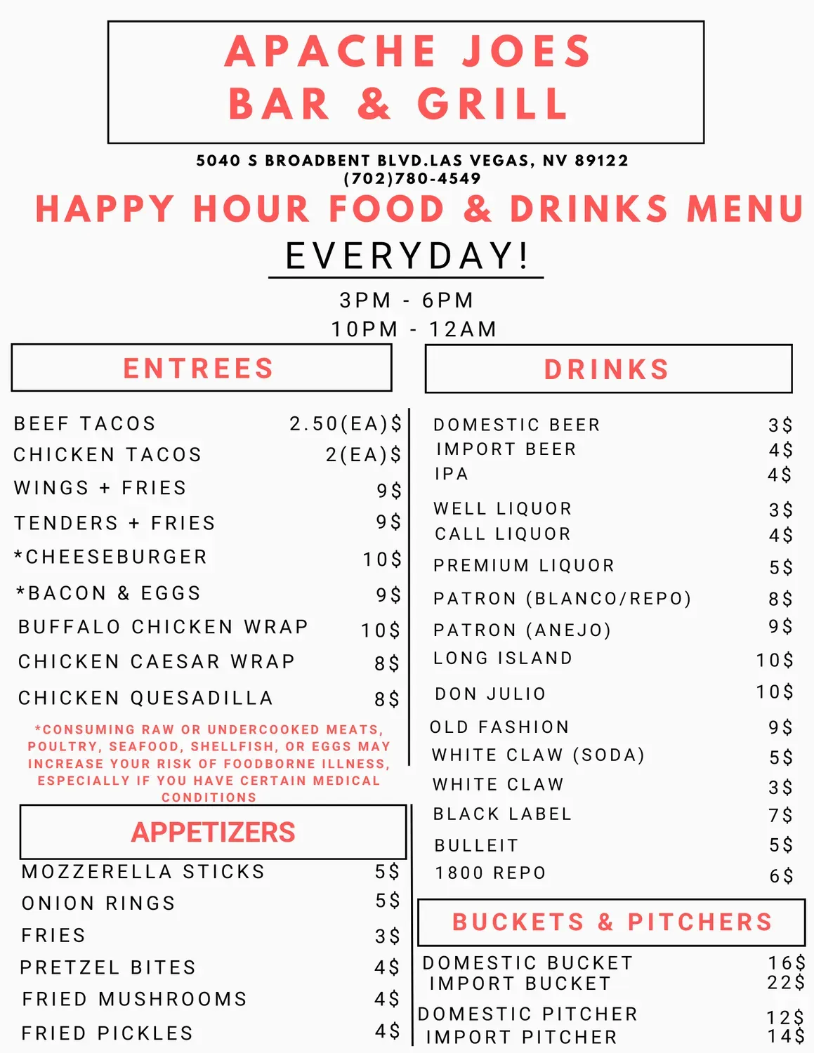 Apache Joe's Bar and Grill Menu - Updated November 2025