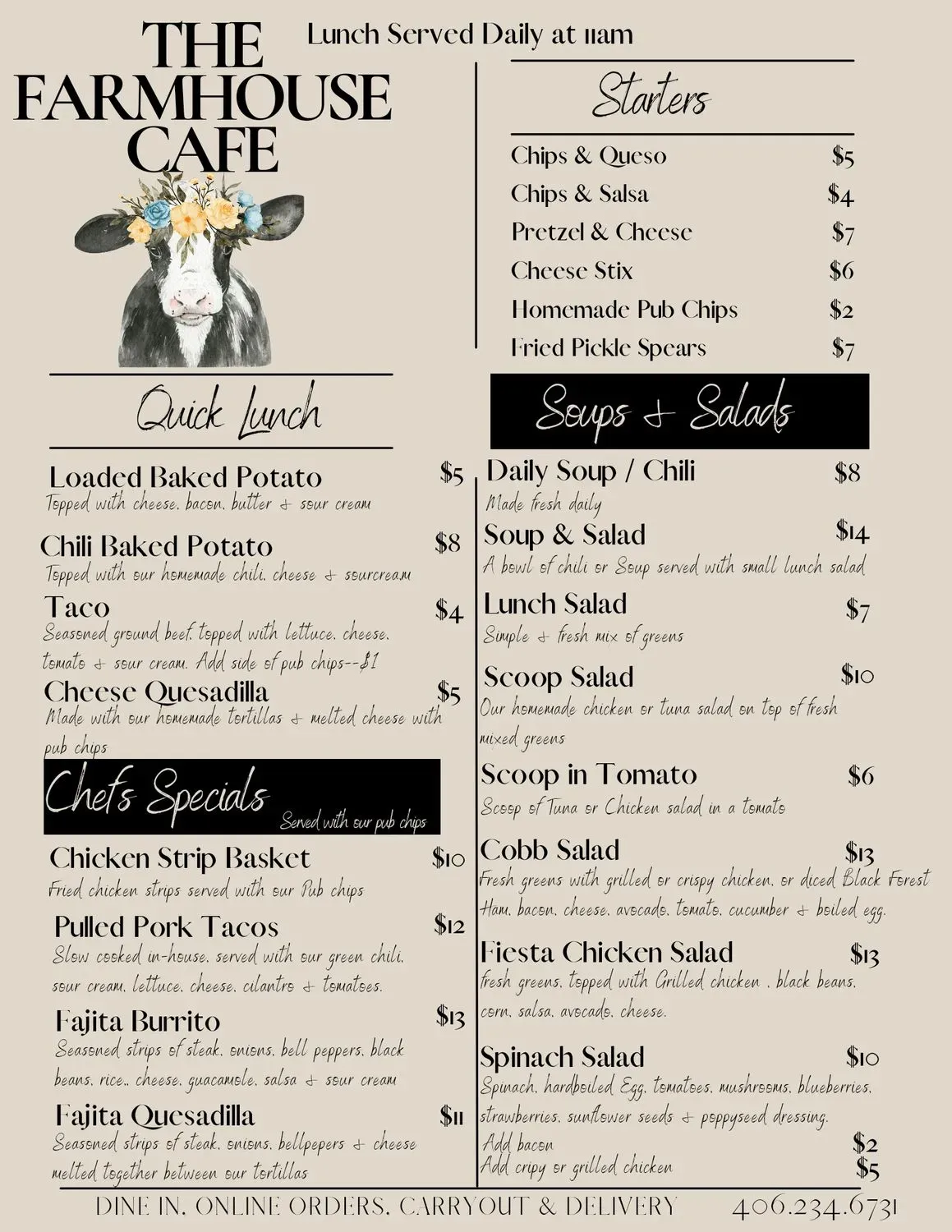 The Farmhouse Cafe Menu - Updated November 2025