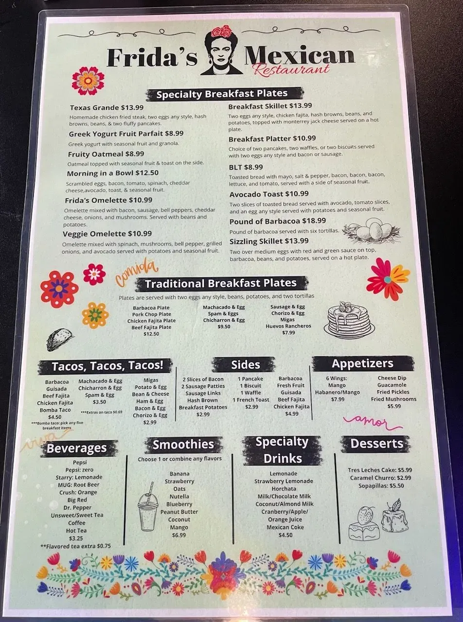 Frida's Mexican Restaurant Menu - Updated November 2025