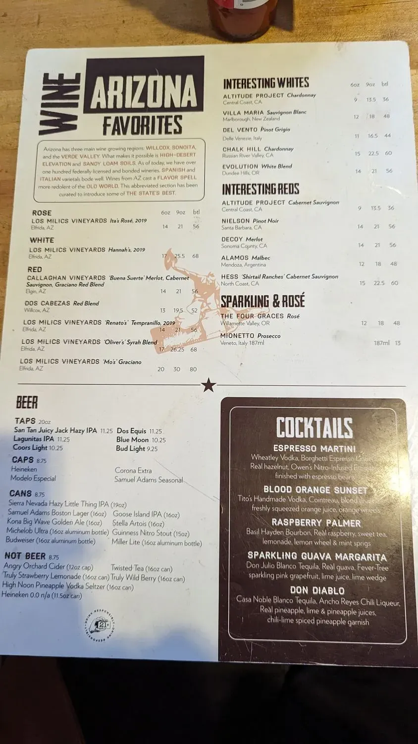 Cowboy Ciao Menu - Updated November 2025