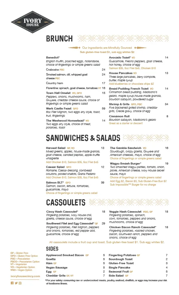 Ivory House Menu - Updated November 2025