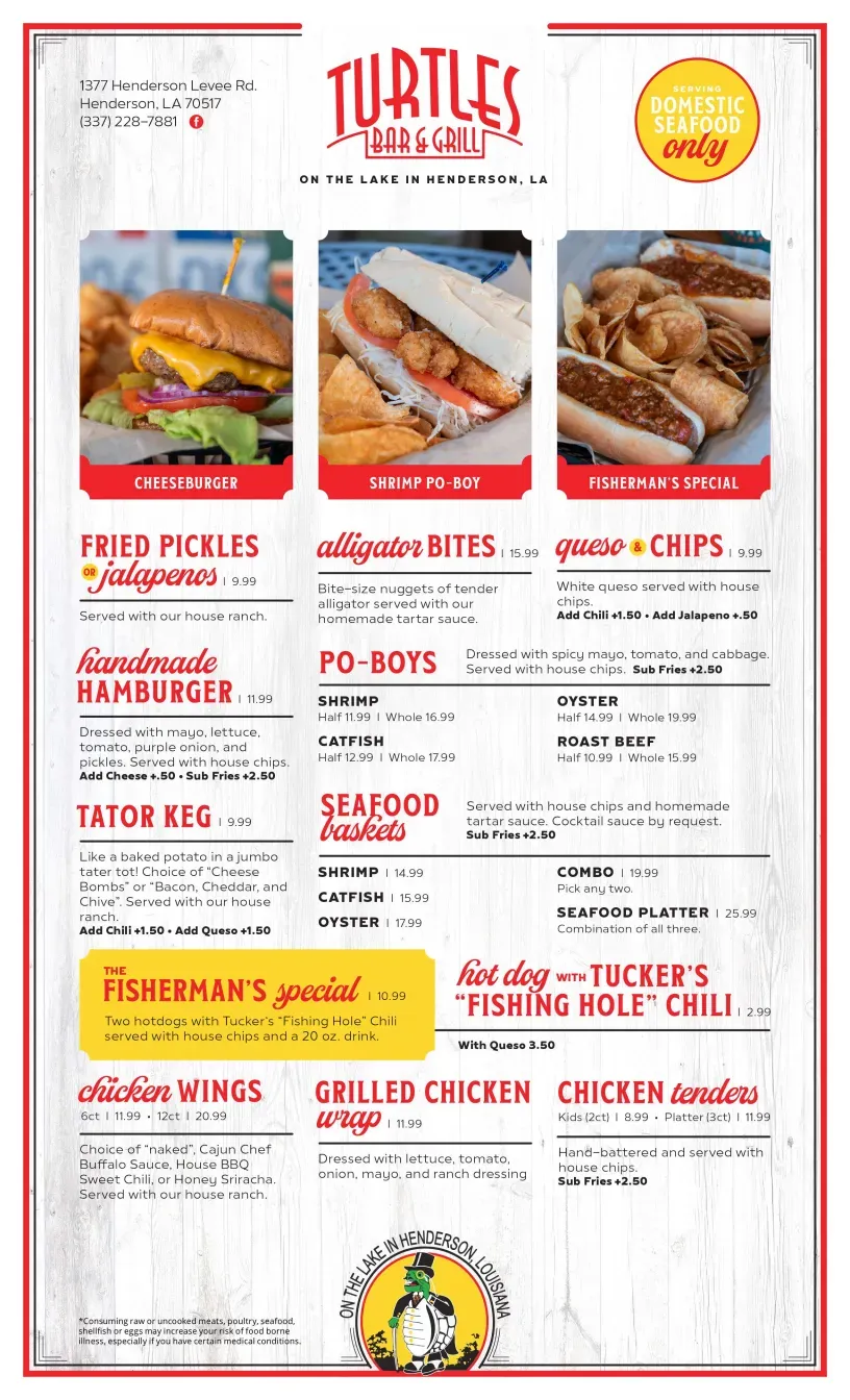 Turtle’s Bar & Grill Menu - Updated November 2025