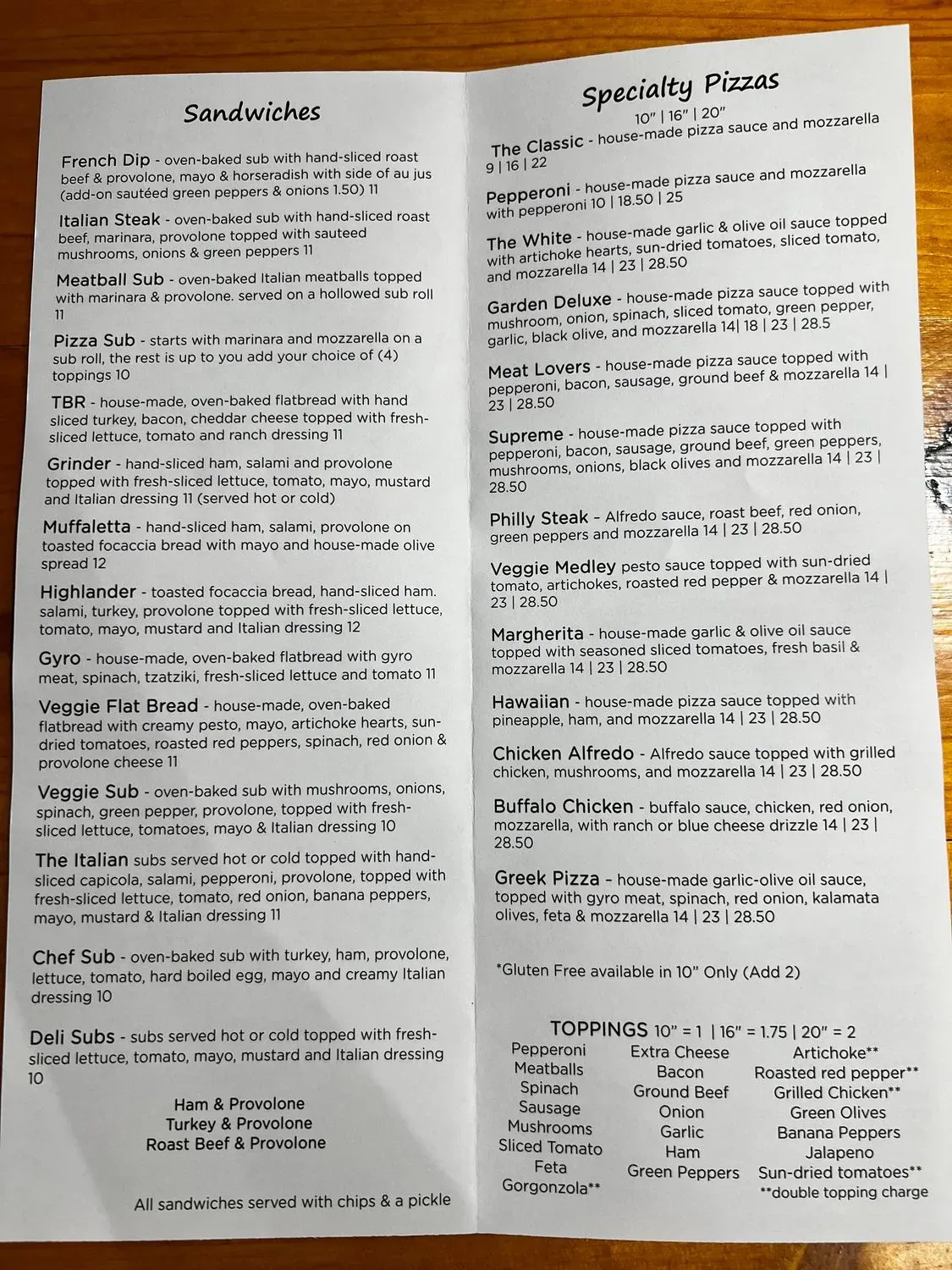 Highlands Pizza Place Menu - Updated November 2025
