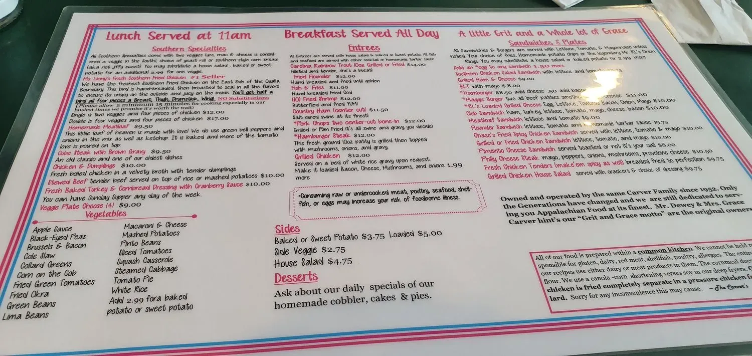 Carver's Maggie Valley Restaurant Since 1952 Menu - Updated November 2025