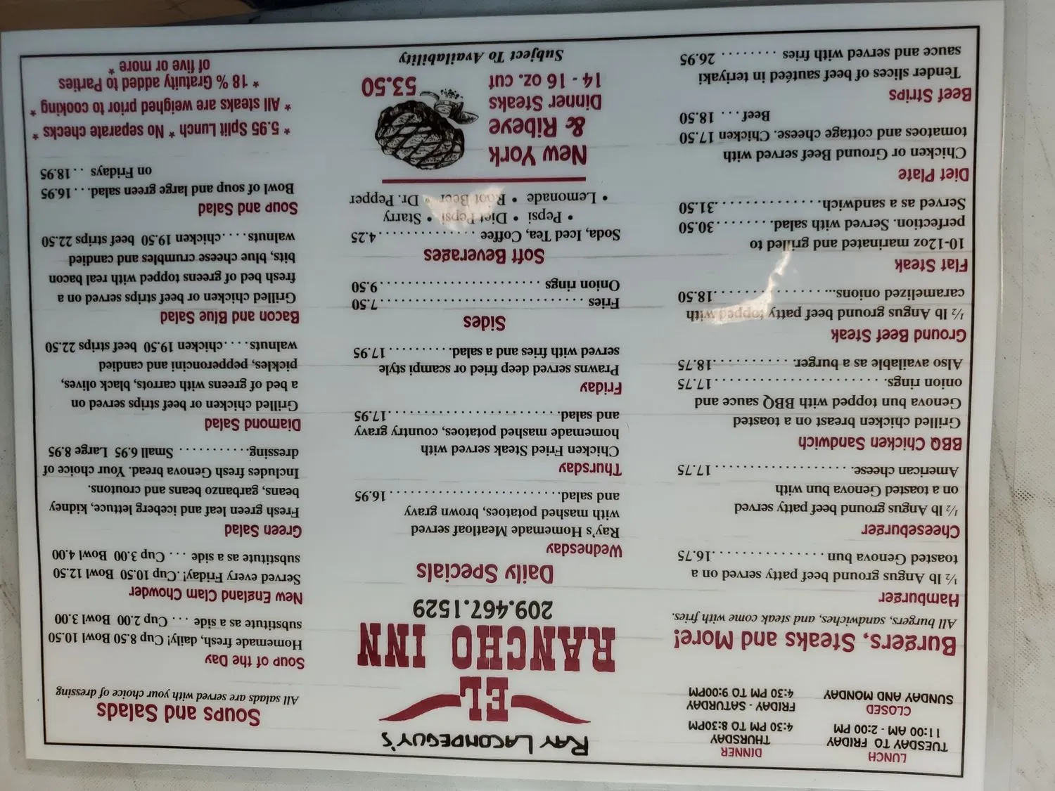 El Rancho Inn | Steak & Lobster Menu - Updated November 2025