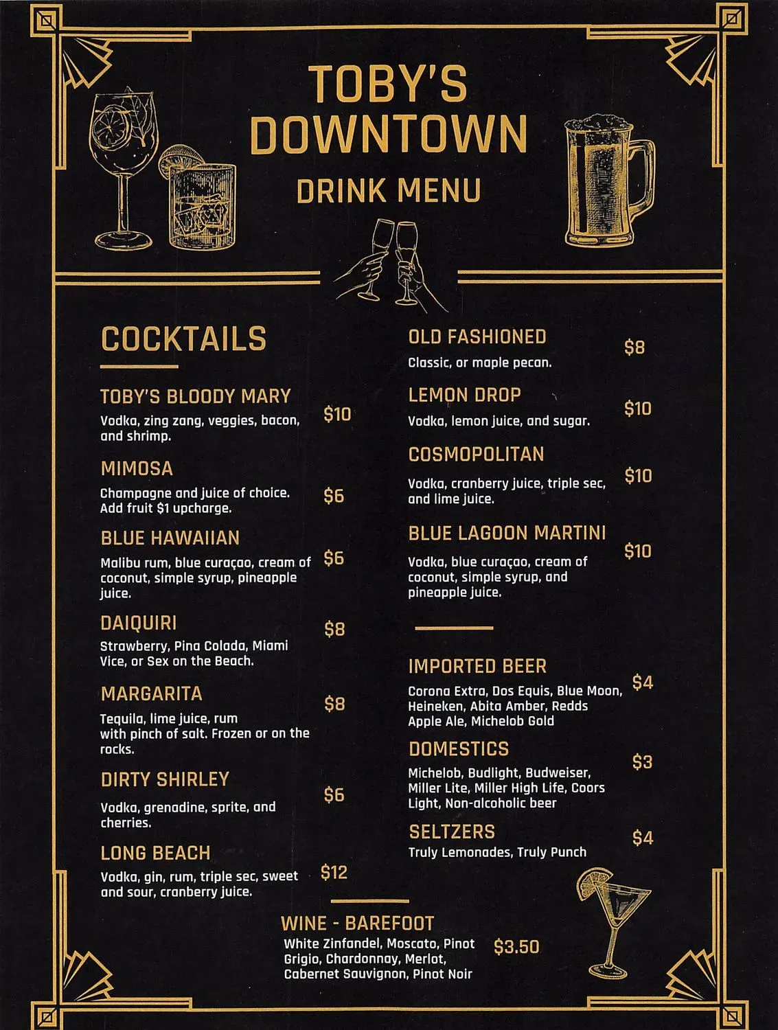 Toby's Downtown (Formerly Toby's Lounge & Reception Center Menu ...