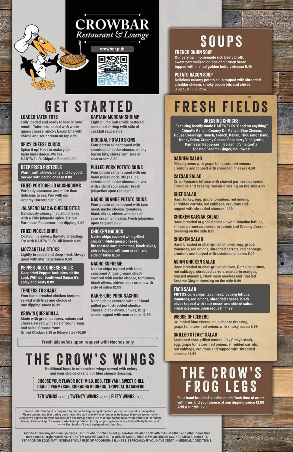 Crowbar Restaurant & Lounge Menu - Updated November 2025