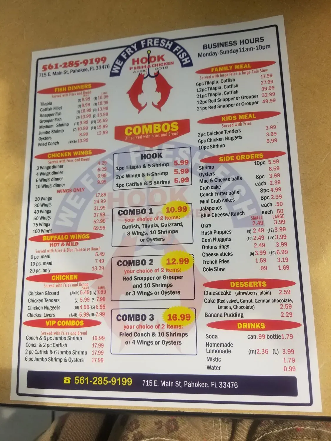 Hook Fish and Chicken Menu - Updated November 2025