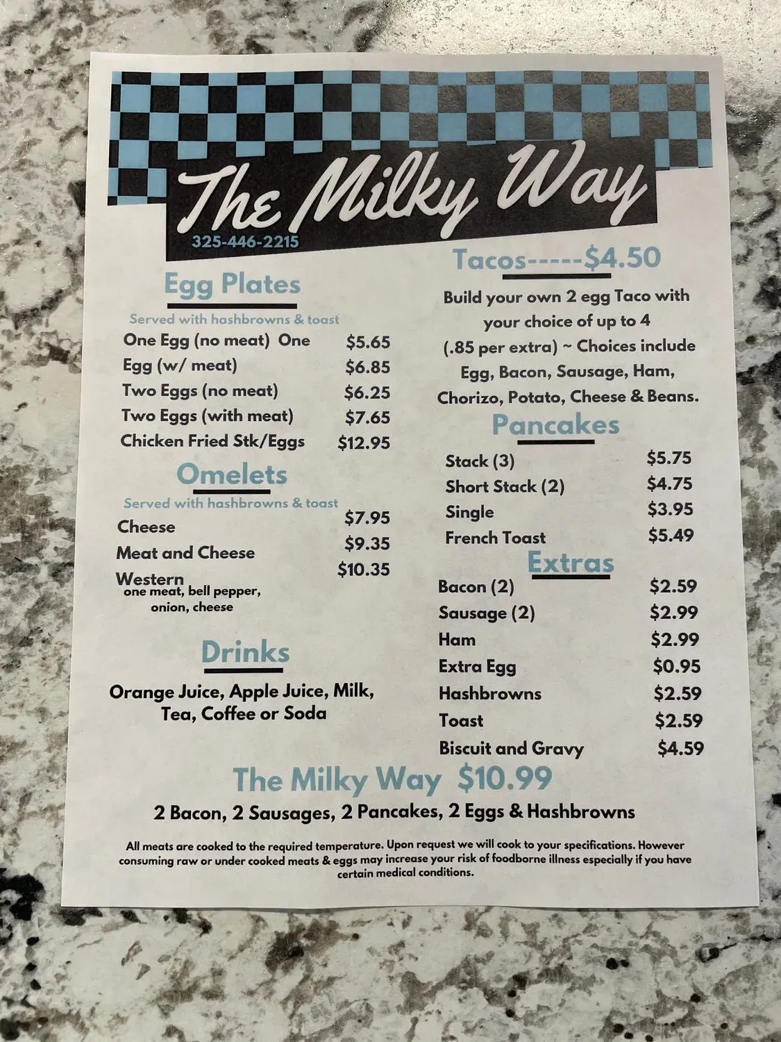 The Milky Way Menu - Updated November 2025
