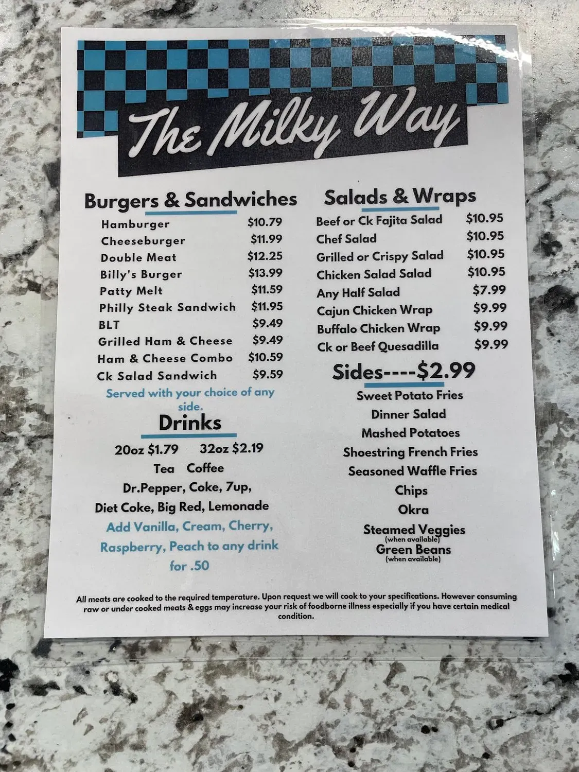The Milky Way Menu - Updated November 2025