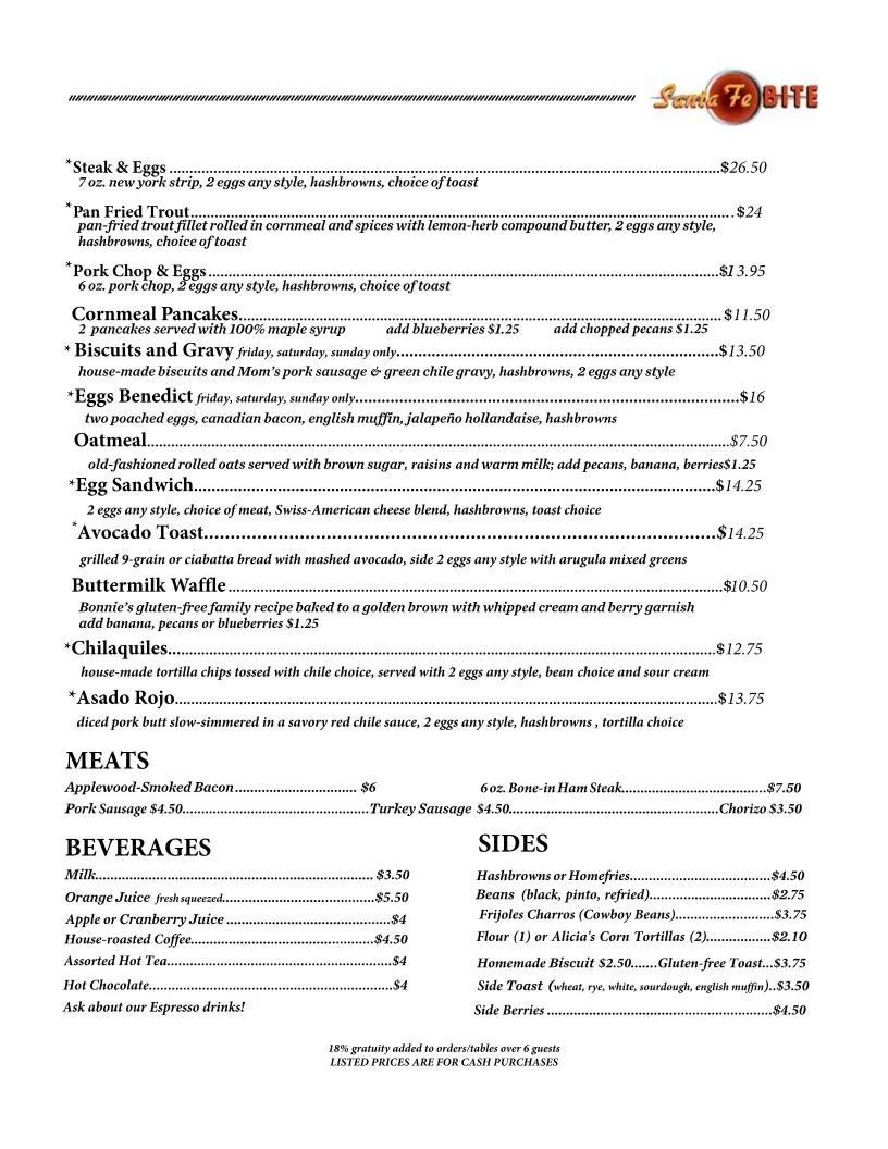 Santa Fe Bite Menu - Updated November 2025