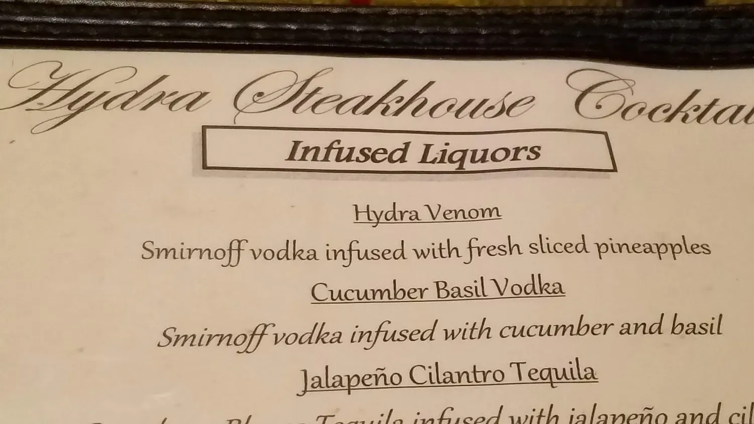 The Hydra Steakhouse Menu - Updated November 2025