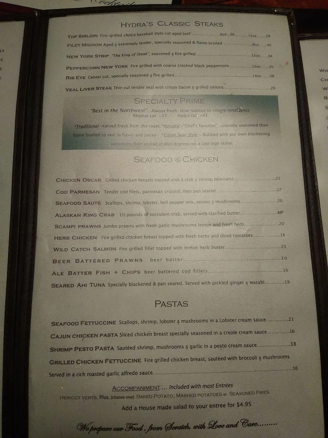 The Hydra Steakhouse Menu - Updated November 2025