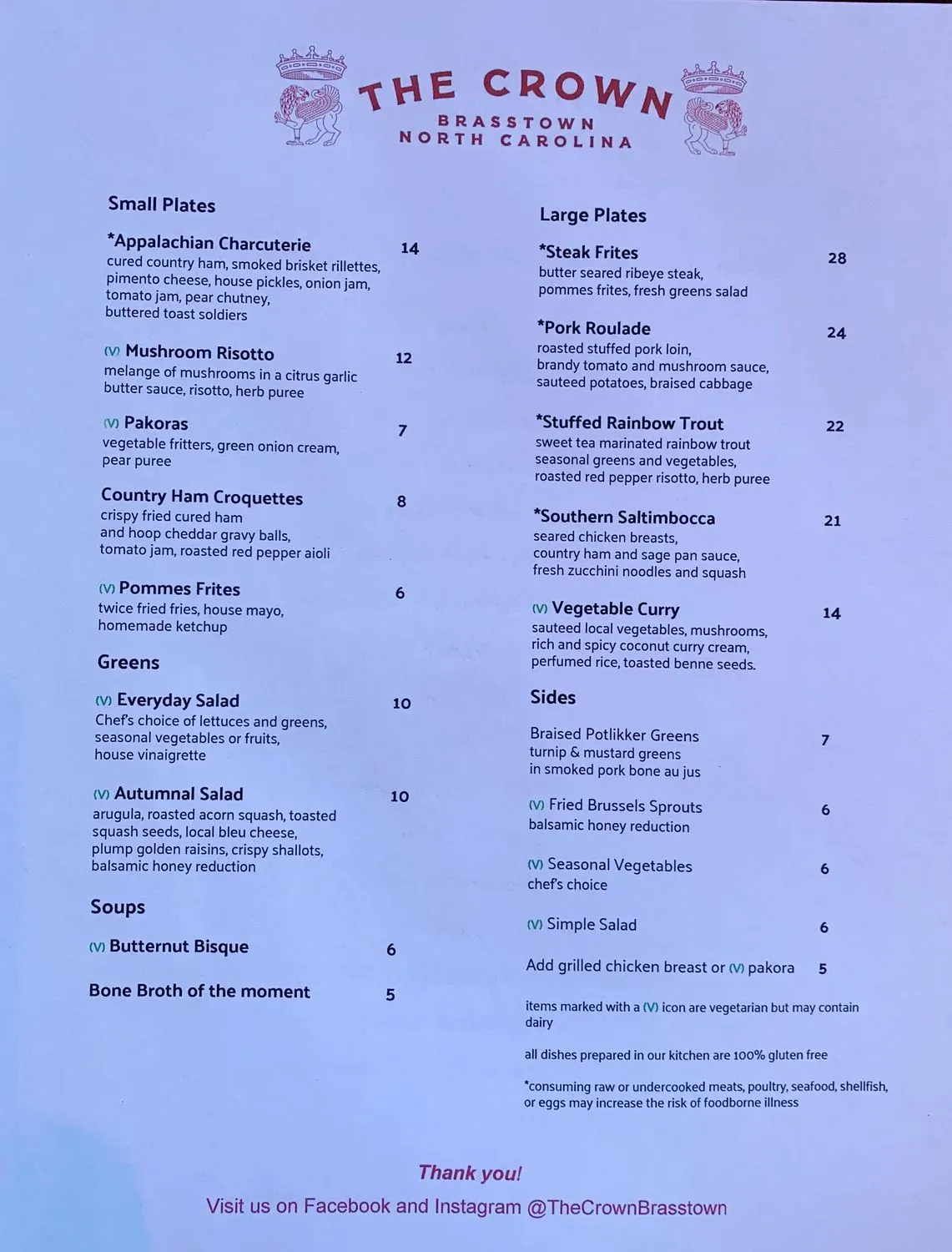 The Crown Restaurant Menu - Updated November 2025